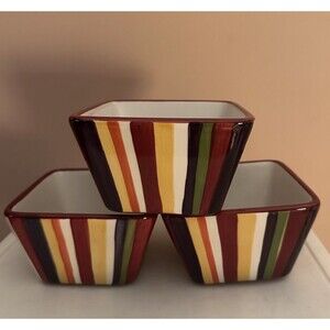 Set of 3 Pampered Chef Simple Additions Stripes 4.5” Square Serving Bowls